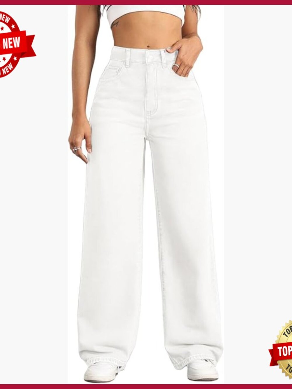 High Waisted Straight Leg Boyfriend Jeans, Stretchy Denim Wide Leg Pants